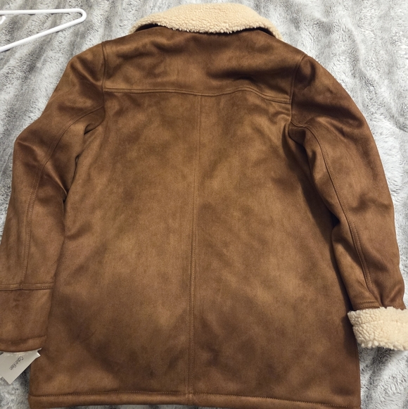 Calvin Klein Brown Pea Coat with Shearling Collar - Picture 3 of 7